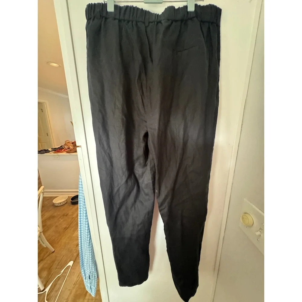 Quince Black European Linen Pleated Elastic Waist Pants Womens 14 New